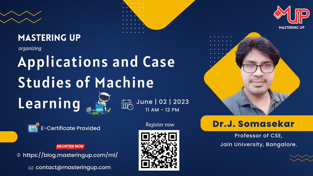 📢 Exciting Announcement! 🚀 Join us for an insightful session on 'Applications and Case Studies of Machine Learning' delivered by Dr. J. Somasekar, Professor of CSE at Jain University, Bangalore.

#TechTalk #LearningOpportunity #JainUniversity #MachineLearningExpert #DataScience