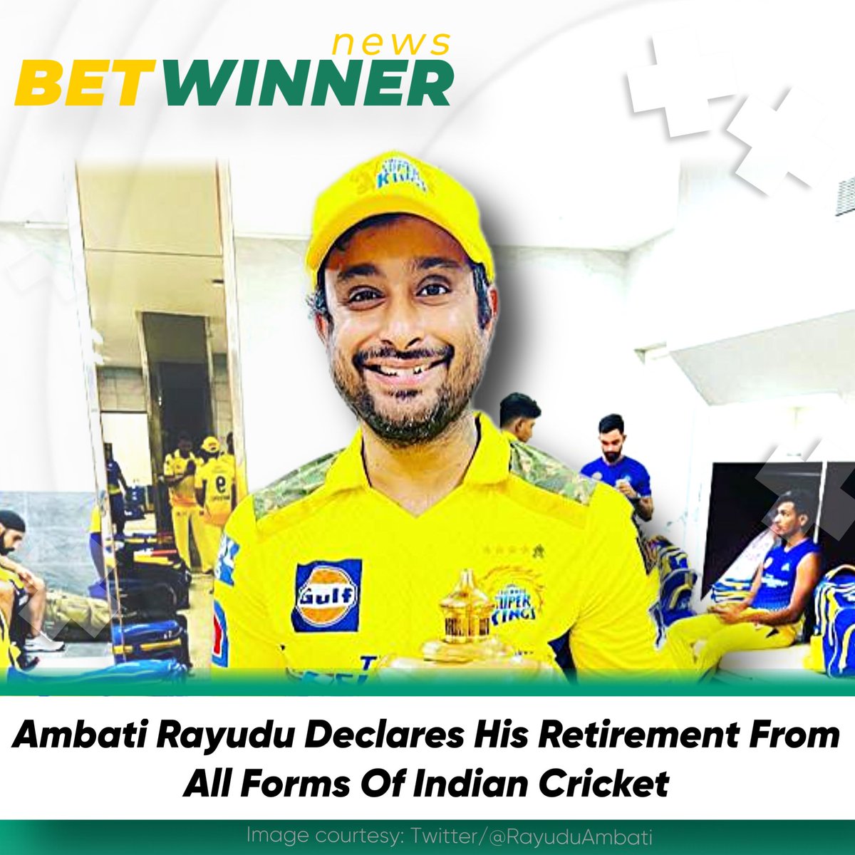 BetwinnerNews's tweet photo. Ambati Rayudu announces his retirement from Indian cricket in all formats. Ambati Rayudu announced his resignation from the IPL after winning his sixth league title. He has now added that he is also leaving all other Indian cricket competitions. https://t.co/l9AUV4Cngp