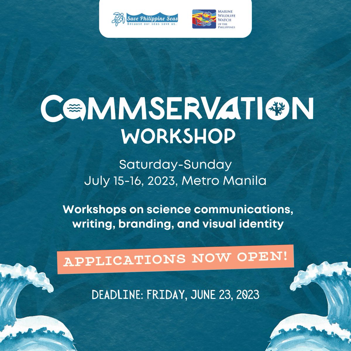 SavePHSeas's tweet image. 📣 CALL FOR APPLICATIONS 📣

We’re looking for communicators and storytellers to join our fully-funded two-day workshop, happening on July 15-16, 2023 in Metro Manila. ✏️📖🎨

Read more about our Commservation Workshop and apply here: savephilippineseas.org/post/commserva…