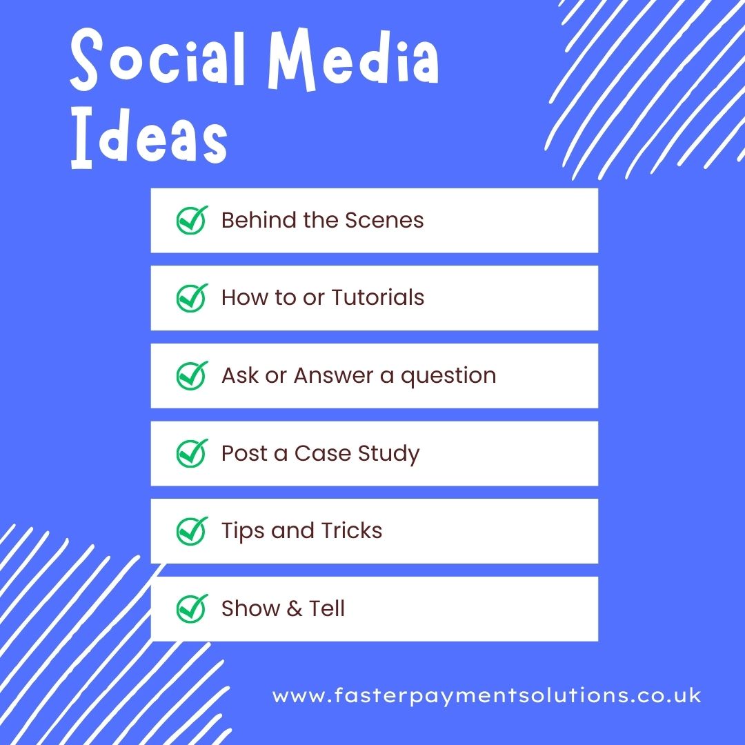 Here are some Social Media ideas for successful Business owners #smallbusiness #entrepreneur #fasterpayments #business #businessownership #socialmedia #contentideas