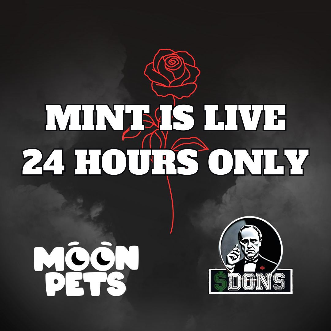 .@TheDONSCoin x #MoonPets limited edition collection is live for 24 hours only 🔥

Mint here 👇
moonpets.com/DONS

To celebrate we've also wrapped up our <a href="/Galxe/">Galxe</a> campaign distributing 500 $BUSD across 50 lucky winners 🤑

Proof:
bscscan.com/tx/0x68be0821b…

$DONS 🌹