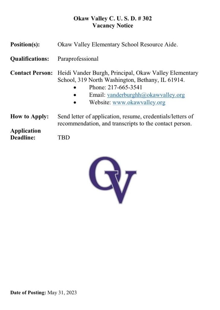 OkawValley's tweet photo. Please see the latest job postings for Okaw Valley. #YNotOV https://t.co/JRF1LIENov