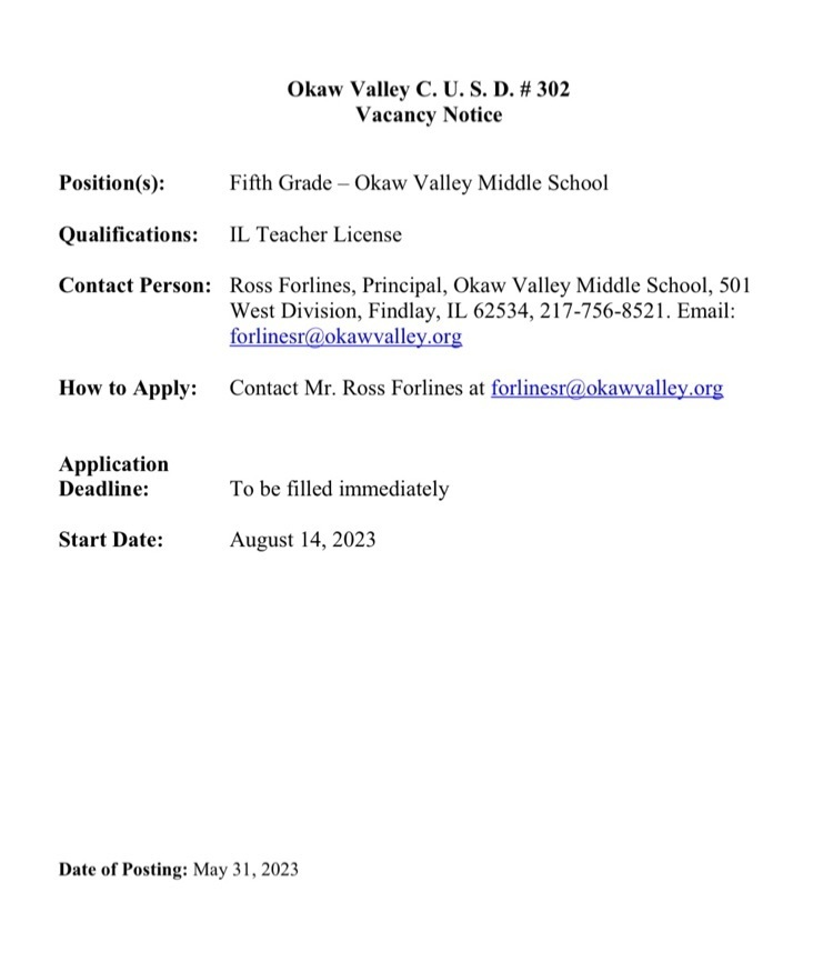OkawValley's tweet photo. Please see the latest job postings for Okaw Valley. #YNotOV https://t.co/JRF1LIENov