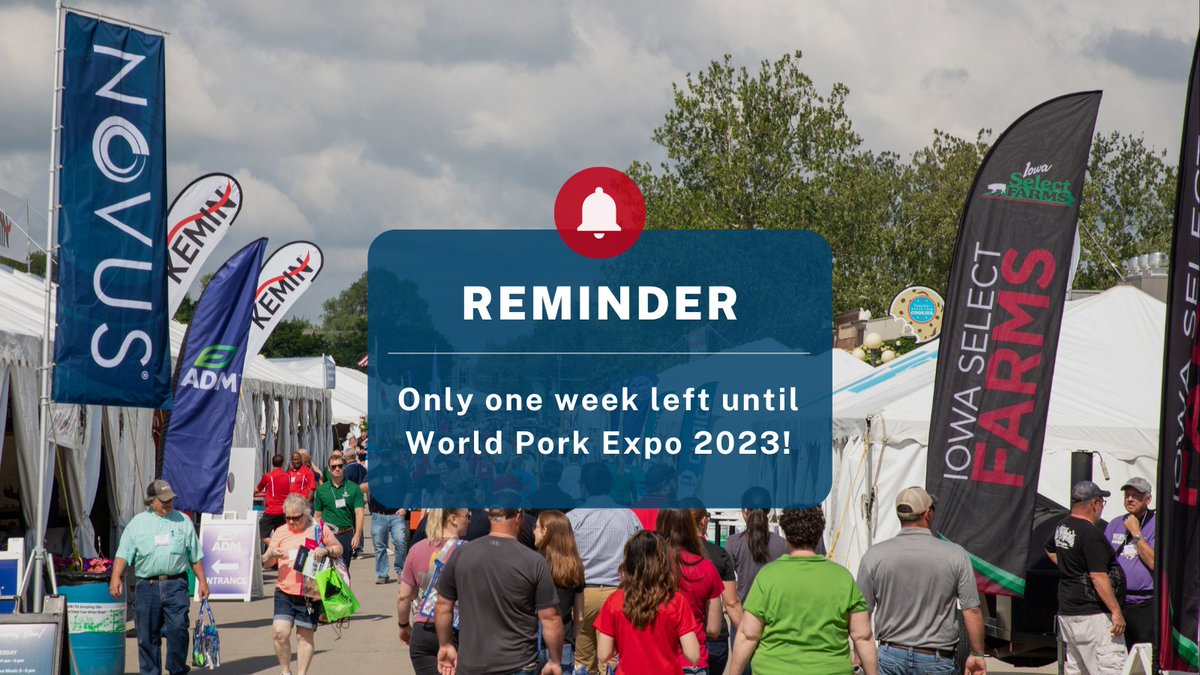 🎉 One week until the biggest event in the pork industry! 🐷 The #WorldPorkExpo is just around the corner, and we can't wait to see what this year has in store. What are you most excited about? Drop a comment and let us know! ⬇️ #WPX23 #PorkIndustry