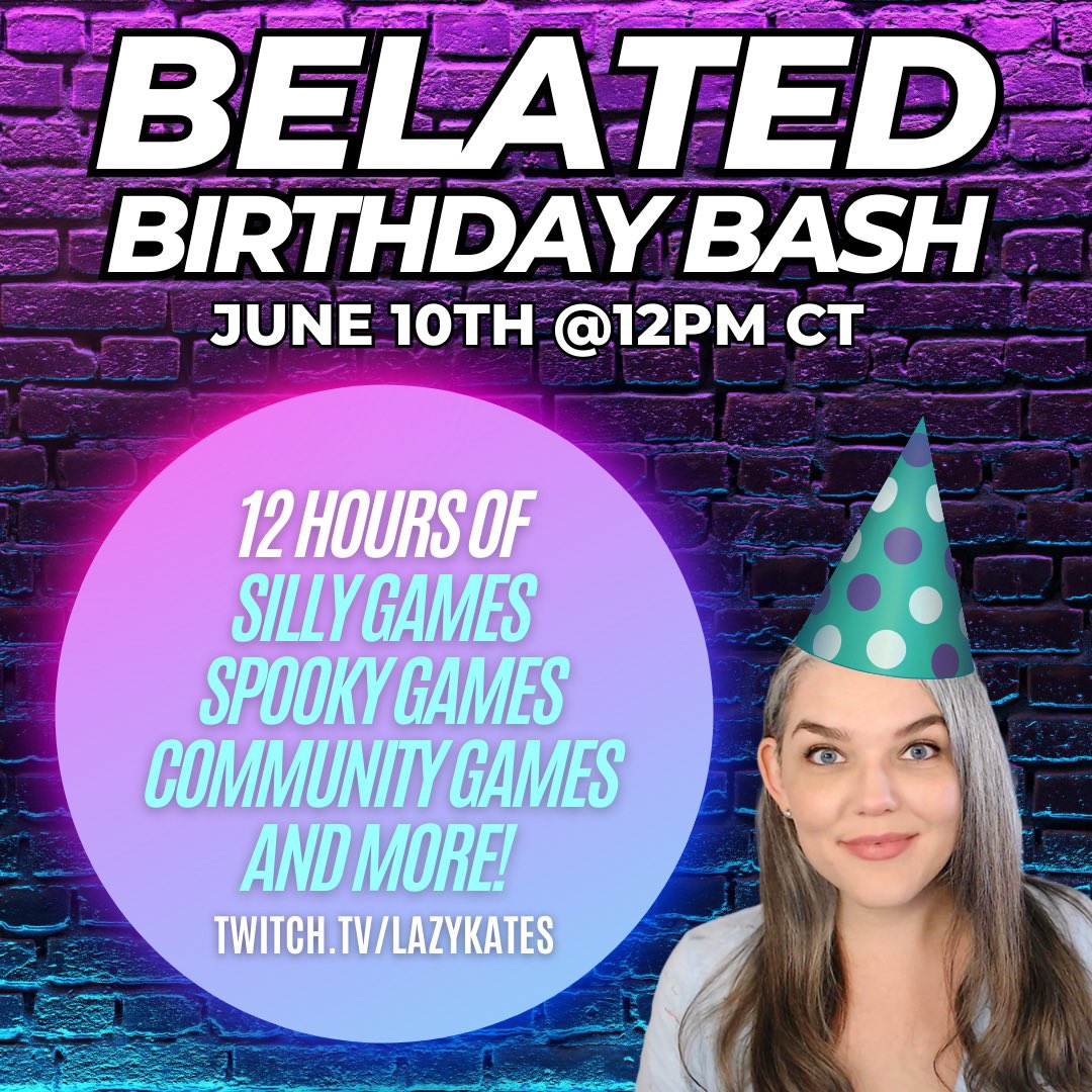 Lazy_kates's tweet image. Hey hey! Since I’ll be at my nephews graduation this weekend I’ve decided to celebrate my birthday next weekend (June 10th). It’s not a big event or anything, just some fun times and some silly games to be played! Hope to see you guys there! 💜💜