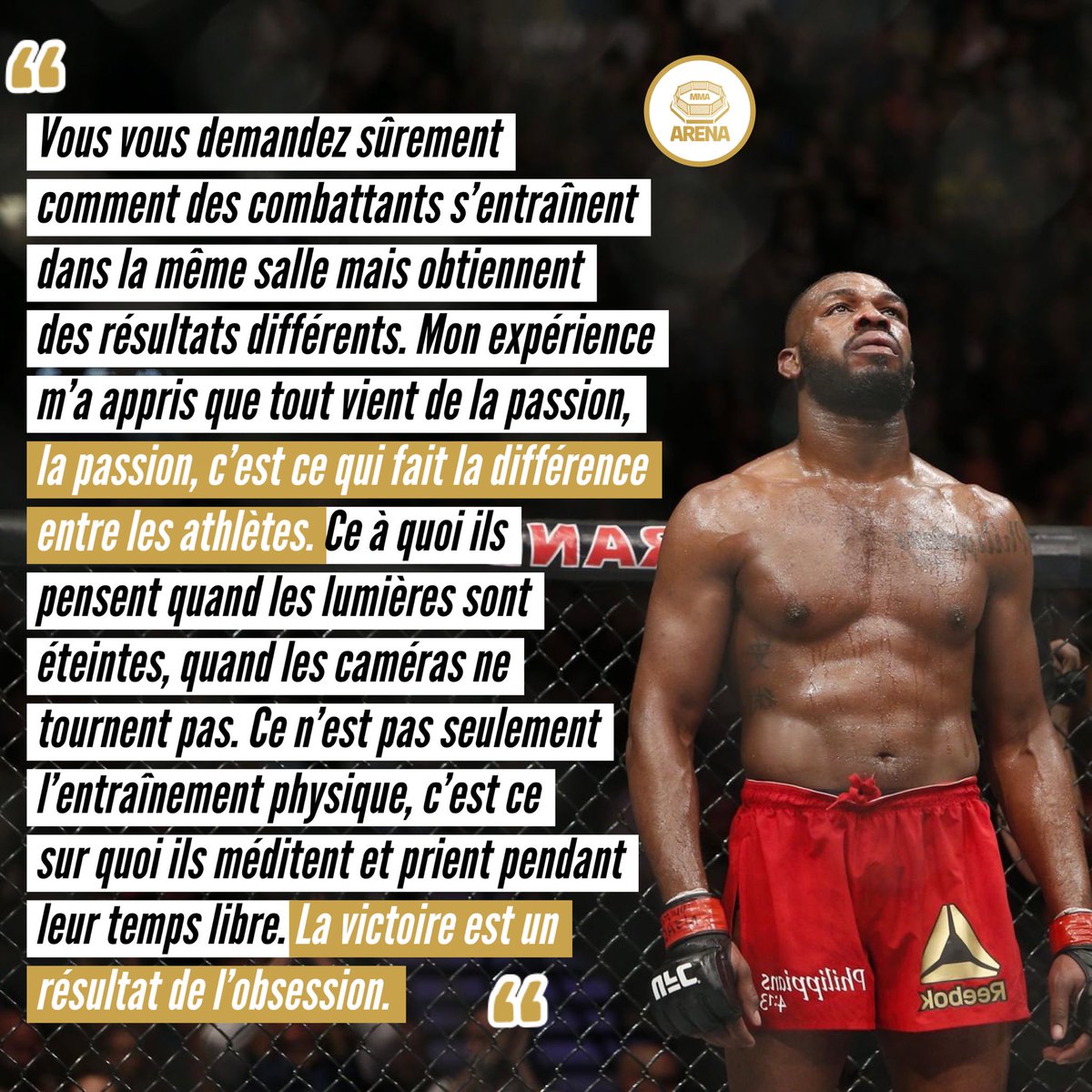 MMArena_'s tweet photo. Jon Jones sur ce qui fait la différence entre les bons athlètes et les grands athlètes… 🗯️🐐 https://t.co/E2nLHlzrma