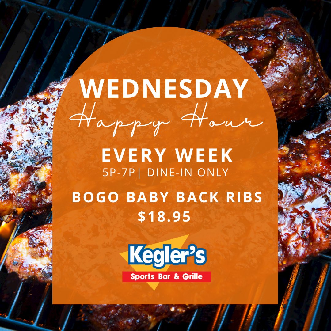 You can’t beat our flame-grilled ribs! 😋 #happyhour #wednesdaynight #babybackribs #sportsbar #morgantownwv #keglerswv