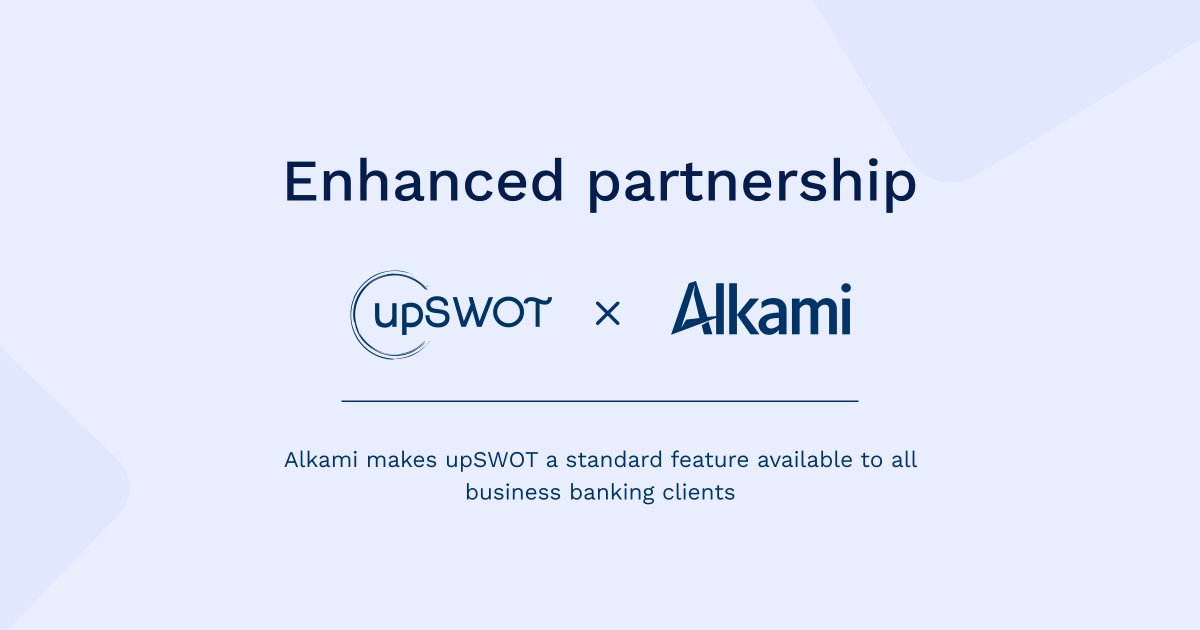 #upswotpartnerships

We are proud to announce that upSWOT platform will be rolled out as an integrated by default and standard set of features to over 100 banks and credit unions next month. #Alkami

Press release:
lnkd.in/gznqrTKp