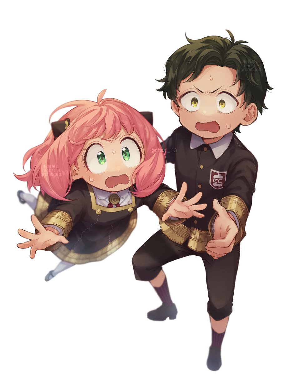 anya (spy x family) 1girl school uniform 1boy pink hair green eyes female child eden academy school uniform  illustration images