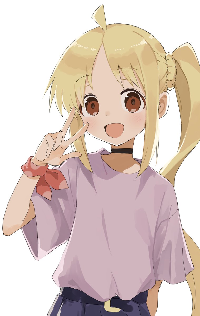 ijichi nijika 1girl solo blonde hair long hair smile side ponytail shirt  illustration images