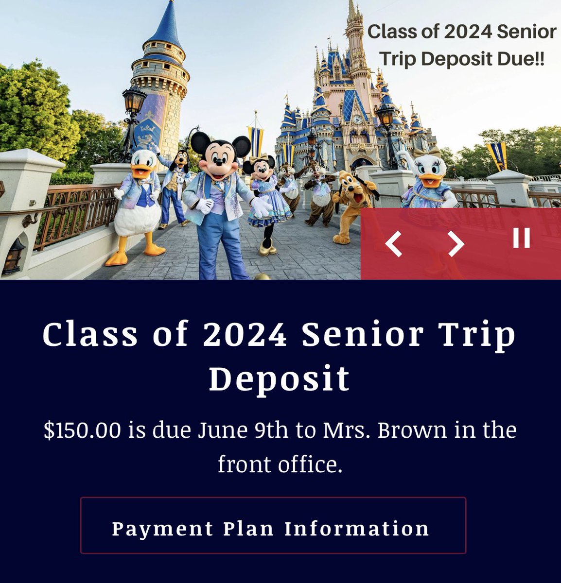 Wall High School Class of 2024 (@wallclassof2024) on Twitter photo Senior Trip 2024!! First payment of $150.00 is due by June 9th to Mrs. Brown in the front office. <a href="/WallHSKnights/">WallHSKnights</a> Senior Trip 2024!! First payment of $150.00 is due by June 9th to Mrs. Brown in the front office. <a href="/WallHSKnights/">WallHSKnights</a>
