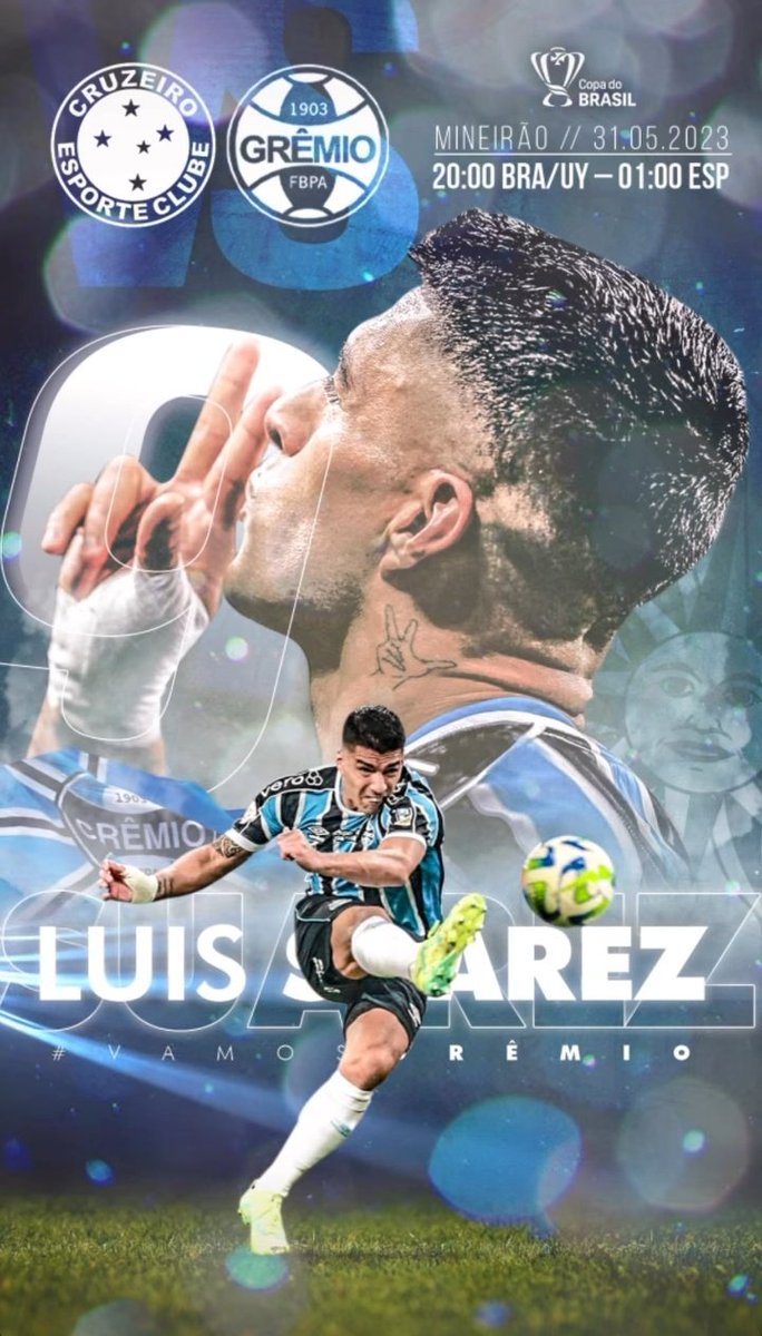 HOY!👊🏽
Cruzeiro 🆚️ #Gremio 🇪🇪.
#CopaDoBrasil2023 🇧🇷.
20:00.Hrs.(UY)⏰
Mineirão🏟.

Vamos Luis! Con todo!💪🏽🇺🇾🔫
📸/IG/luissuarez9