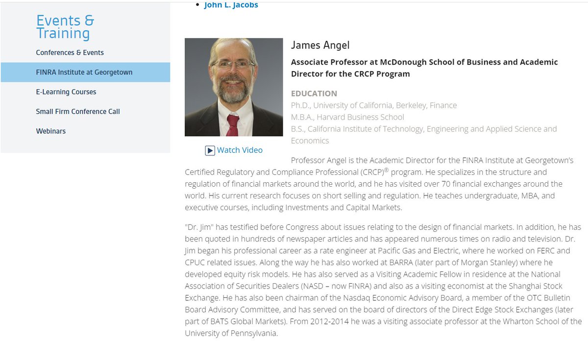 $MMTLP @SECGov FINRA has an institute at Georgetown University and surprise surprise James Angel is the Academic Director for this @FINRA Institute. This is conclusive proof of a financial relationship between FINRA and James. This also compromises his integrity and impartiality…