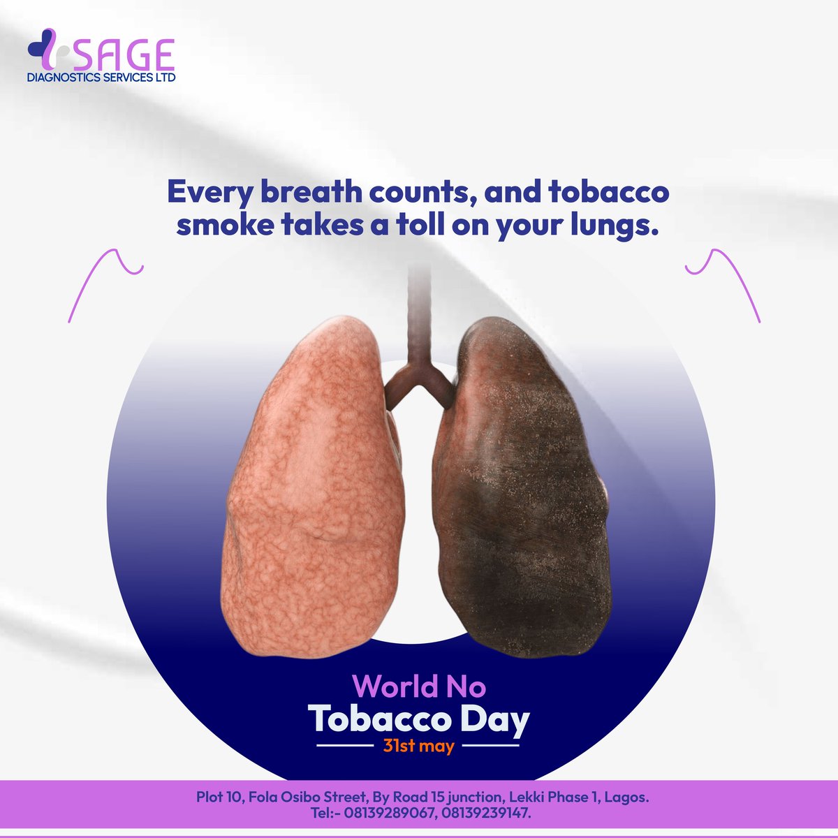 sage_diagnostic's tweet photo. Tobacco smoke can increase the risk of lung cancer.
At Sage Diagnostics we offer comprehensive lung function tests to assess your respiratory health.
Safeguard your lung! Contact us today to schedule a lung function test!
#WorldNoTobaccoDay #LungHealthMatter #LungFunctionTests https://t.co/VQ0IriJU2Z