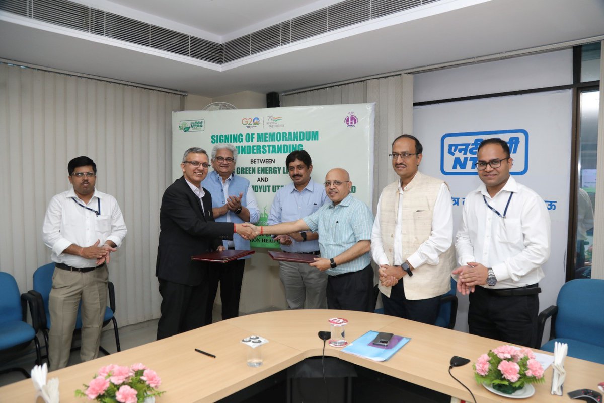 NTPC Limited (@ntpclimited) on Twitter photo 2023-05-31 15:18:43 NTPC Green Energy Ltd. (NGEL) and Uttar Pradesh Rajya Vidyut Utpadan Nigam Limited (UPRVUNL) signed an MoU today for the development of Renewable Energy Power Parks/Projects to accelerate the transition towards a greener future. @MinOfPower @OfficeOfRKSingh @UPRVUNLTD @CMDNTPC NTPC Green Energy Ltd. (NGEL) and Uttar Pradesh Rajya Vidyut Utpadan Nigam Limited (UPRVUNL) signed an MoU today for the development of Renewable Energy Power Parks/Projects to accelerate the transition towards a greener future. @MinOfPower @OfficeOfRKSingh @UPRVUNLTD @CMDNTPC