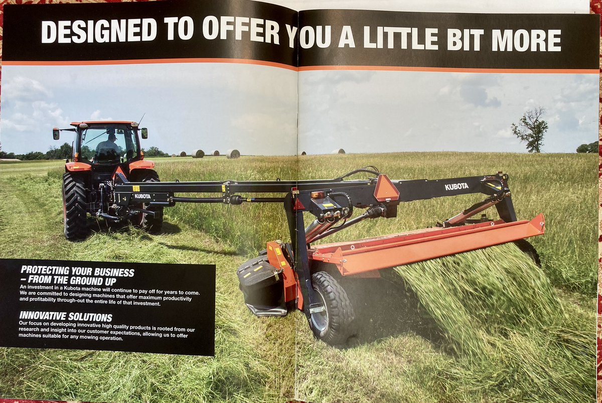 Thinking of upgrading our 31-year old NH 116 haybine, really good deals available on a new Kubota now…

What have you heard or experienced with Kubota discbines..? 

Please retweet for wider audience, thanks!!