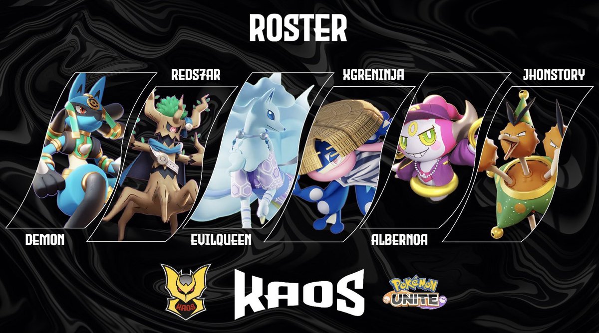 ⚠️⚠️⚠️

Roster final de KAOS en #PokemonUNITE  darle amor a nuestros jugadores❤️♻️🙇‍♂️

! @DemonUnite 
! @DariusReds7ar 
! <a href="/Adcs91/">ɛʋɨʟ•զʊɛɛռ 👑</a> 
! <a href="/Xgreninja13/">Xgreninja</a>
! <a href="/AlberNoaah/">AlberNoa</a>
! <a href="/JhonStoryy/">🔥JhonStory🔥</a>