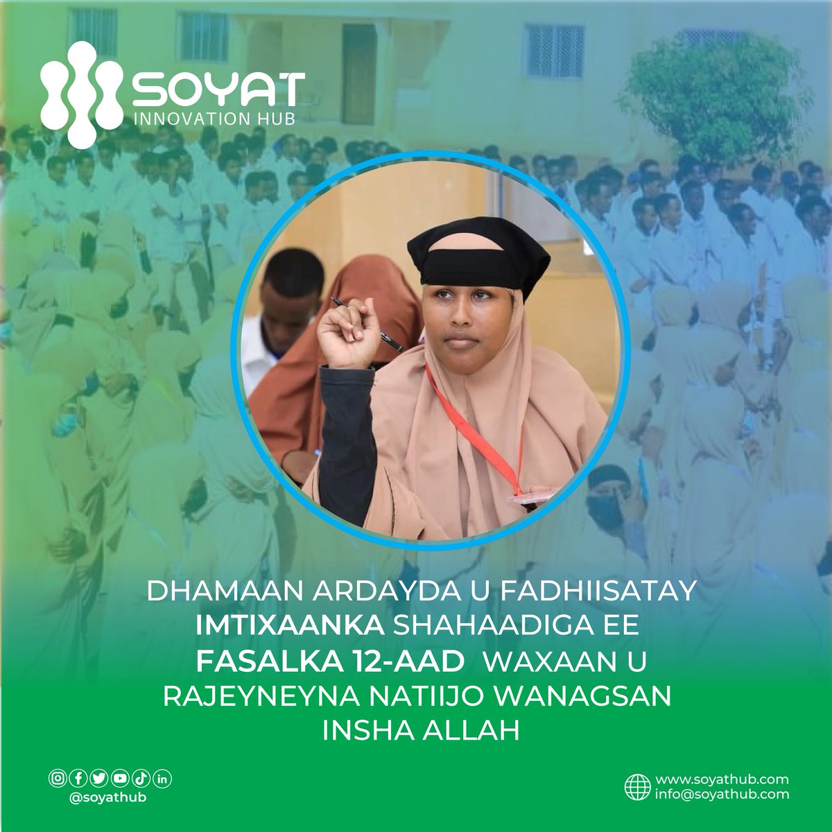 Dhamaan Bahdeena waxa ay Hambalyo iyo Bogaadin u dirayaan Ardayda u fadhiisatay imtixaanka shahadiga ah ee dugsiga sare fasalka 12aad sannad dugsiyeedka 2022-2023 Waqtigii iyo Dedaalkii ay soo bixiyeen waxaan Eebe weyne ugu baryaynaa Mustaqbal wanaagsan iyo Natiijo farxad gelisa