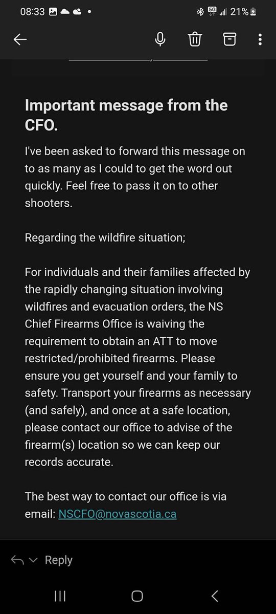 For those firearm owners effected by the wildfires in NS.