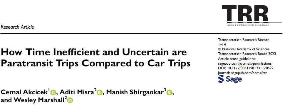CityProfessor's tweet photo. How time inefficient and uncertain are paratransit trips for people with #disabilities? We provide conclusive evidence of system-level inefficiency in the #Denver region (graph: red paratransit, blue car as counterfactual, ) #transit #disabilityrights https://t.co/e9bsBGIPCi https://t.co/DdxJCGWPYk