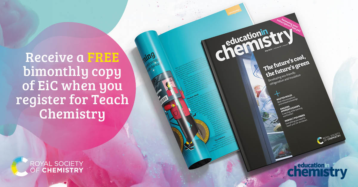 Looking for tips, resources &amp; support to teach chemistry? Sign up to RSC’s free platform Teach Chemistry. And do it by 1 June to get the next copy of Education in Chemistry, the bimonthly magazine for all science teachers.
Register for free: rsc.li/3Iel0il <a href="/RSC_EiC/">EiC</a>