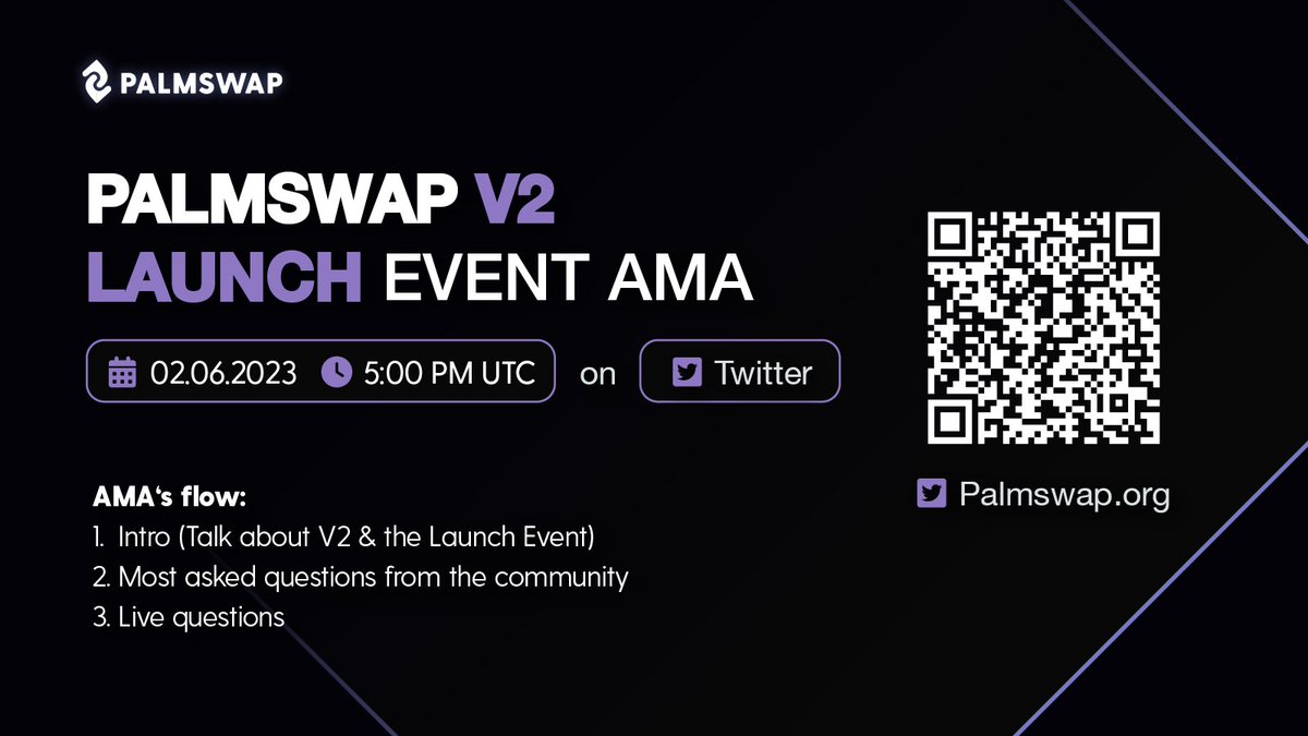 Exciting news! Join us for the Palmswap v2 Launch Event AMA on June 2nd 🚀

Mark your calendars, invite your friends, and get ready to participate in this epic event. Grab the opportunity to learn more about our platform and win $250! 💰
#Palmswap #DeFi #DEX #BinanceSmartChain