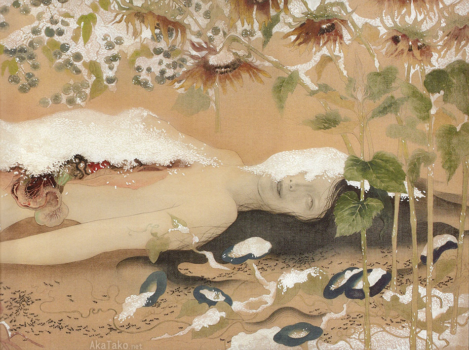 AkaTakonet's tweet photo. THE PARASITE WILL NOT ABANDON THE BODY by Fuyuko Matsui. Mineral pigment color on silk, hanging scroll. Printed in "A Lock of Hair" art book at akatako.
https://t.co/JGfH34iVBv
#fuyukomatsui #alockofhair #art #japaneseart #artbook #nihonga #松井冬子 #髪の房 #應声は体を去らない https://t.co/tyrQtgsSmN