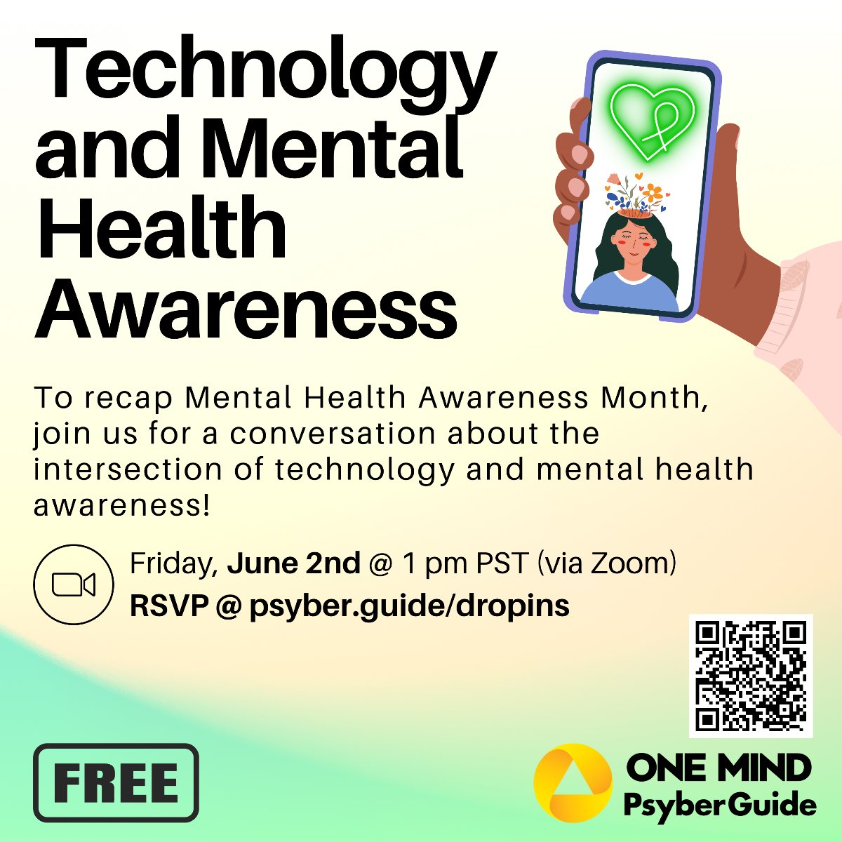 Let's Talk Tech 📱 &amp; Mental Health Awareness 💚 Join the conversation this Friday at 1 pm PST. psyber.guide/dropins - mailchi.mp/0969acc7085b/l…
