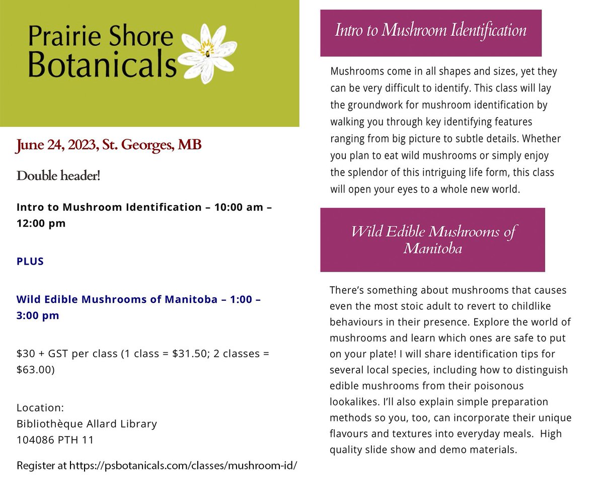 AllardLibrary's tweet image. We’re thrilled to be hosting Laura Reeves from Prairie Shore Botanicals for two mushroom workshops on Saturday June 24. Laura is handling registration— for details see psbotanicals.com/classes/mushro…
