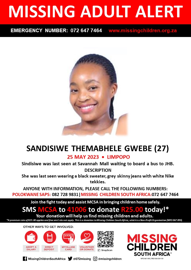 072MISSING's tweet photo. #MCSAMissing 

Sandisiwe Themabhele Gwebe (27) was last seen 25 May 2023

If you personally, or your company | or your place of work, would like to make a donation to #MCSA, please click here to donate: https://t.co/cjFxxi4knV https://t.co/X8X6vfWSyP