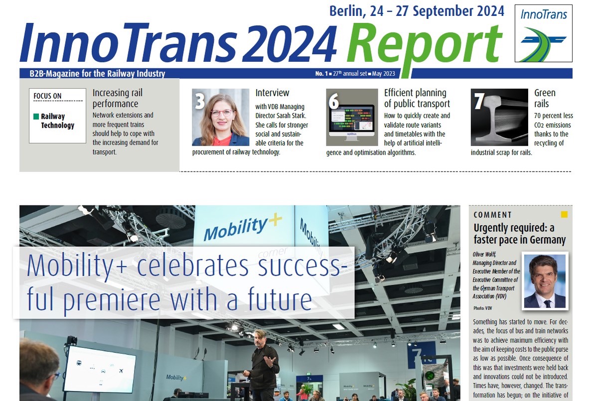 InnoTrans's tweet photo. New InnoTrans Report with main topic increasing #RailPerformance. Interview with @VDB Managing Director Sarah Stark, comment by Oliver Wolff, Managing Director @VDV. #Innotrans24 #publictransport
https://t.co/qM514k3B3l https://t.co/4dKeG6OogS