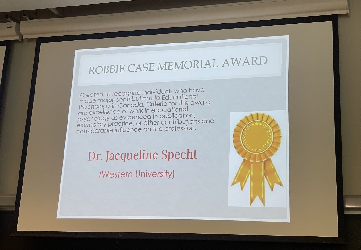 With excitement &amp; praise, please join us in congratulating our very own centre director <a href="/JacquelineSpec9/">Jacqueline Specht</a> who is a recipient of an award that honours scholars who make considerable contributions to Educational Psychology in Canada! 

Well deserved! Congrats Dr. Jacqui Specht 🎉🎊