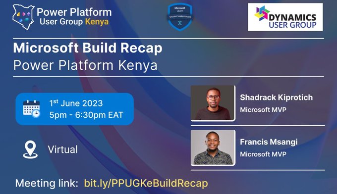 I am so excited to be doing this tomorrow with @francismsangi fellow MVP from #Kenya. Join us and get to know what took place at #MSBuild 2023 for #BizApps
Time 5:00pm - 6:30pm EAT

RSVP here bit.ly/MSBuildRecap