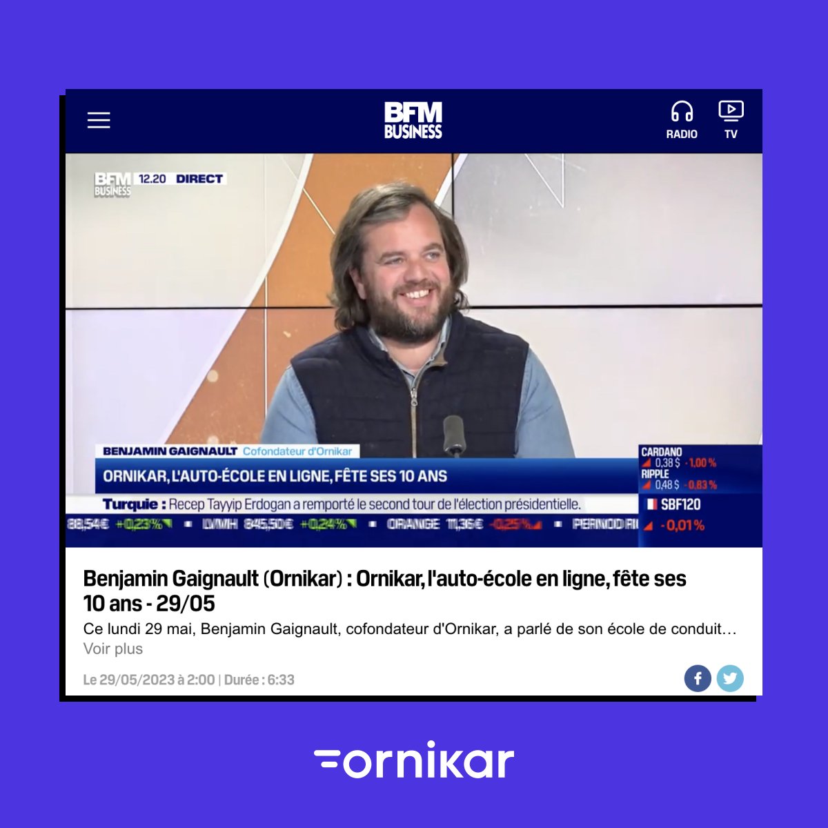 Benjamin Gaignault, cofondateur d’<a href="/ornikar/">Ornikar 🚘</a>, est revenu sur notre saga, notre impact et notre actualité : le lancement récent d’une #assuranceauto pour les jeunes 100% innovante 🚀

Merci <a href="/bfmbusiness/">BFM Business</a> pour l'invitations dans 🎙 "90 minutes Business" !

⏯ bfmtv.com/economie/repla…