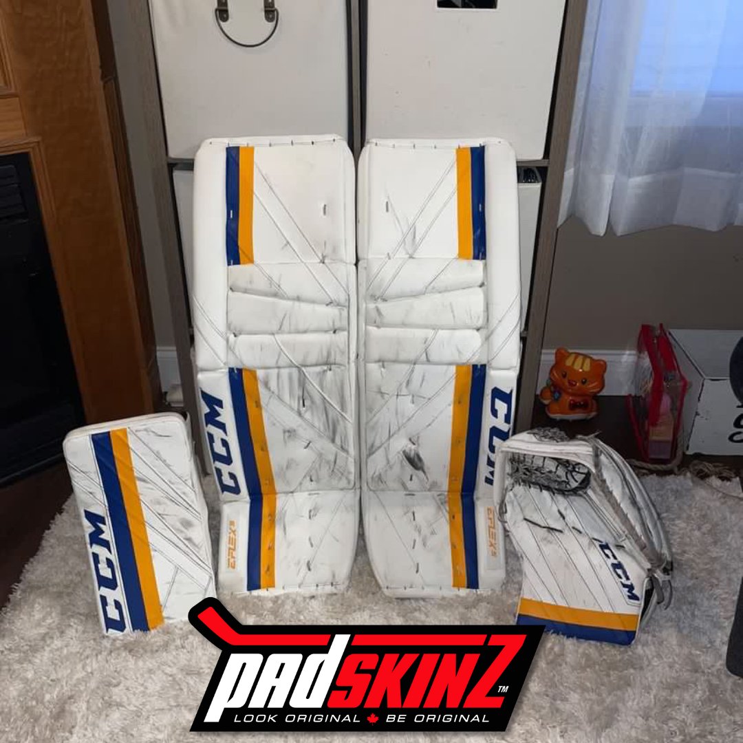 Just a little royal blue and sport gold #padskinz
#hockey
#goaliegear
#CCM