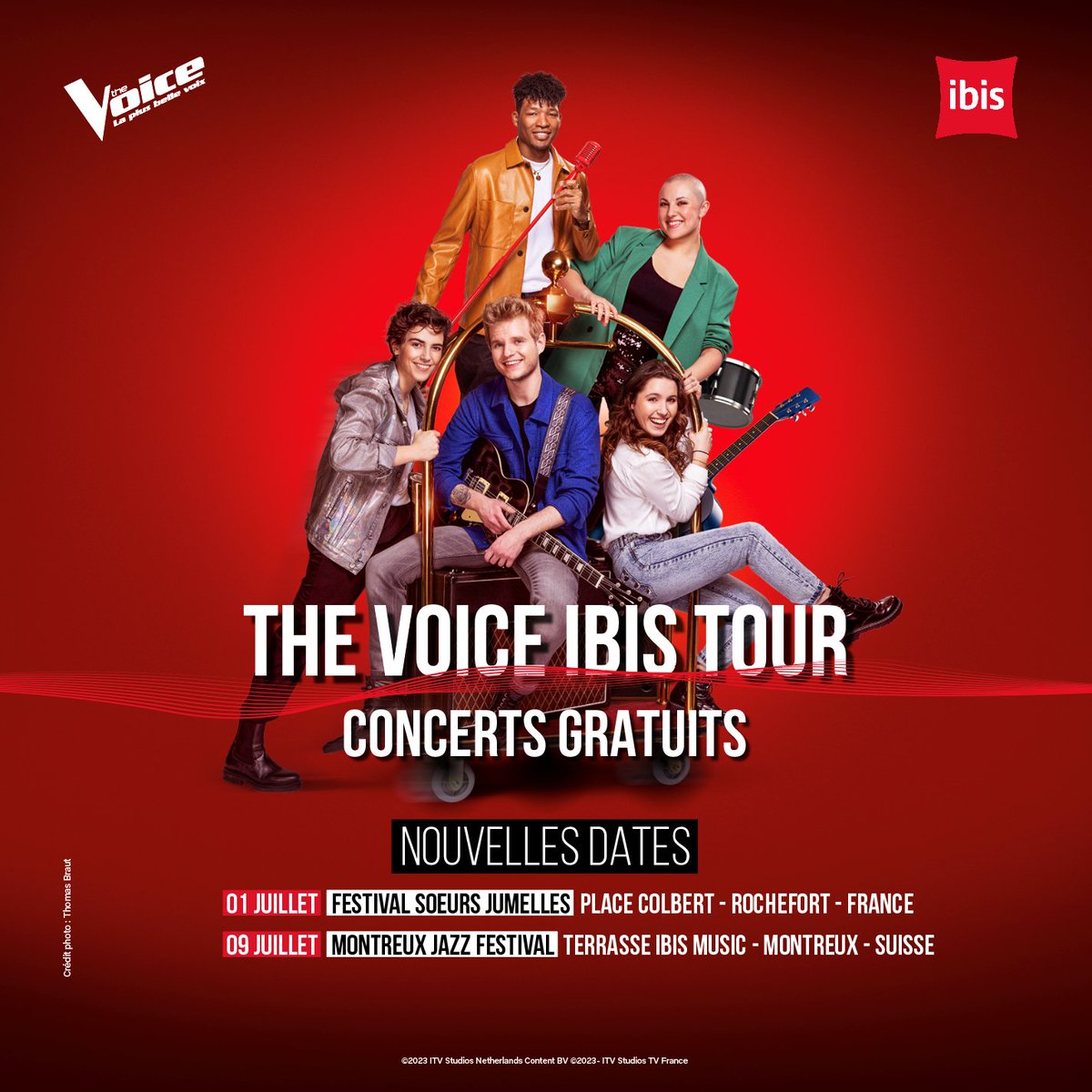 ibisHotels_FR's tweet photo. Après une tournée dans nos hôtels, la team #TheVoiceibisTour est de retour cet été en festival 🔥 Retrouvez @hannathevoice12 @CLEMTheVoice12 @lummen_nae @Tavines14 et Max Novik sur les scènes #ibisMUSIC le 01/07 au #FestivalSoeursJumelles et le 09/07 au #MontreuxJazzFestival ! 🎤 https://t.co/4UwTQsKHph