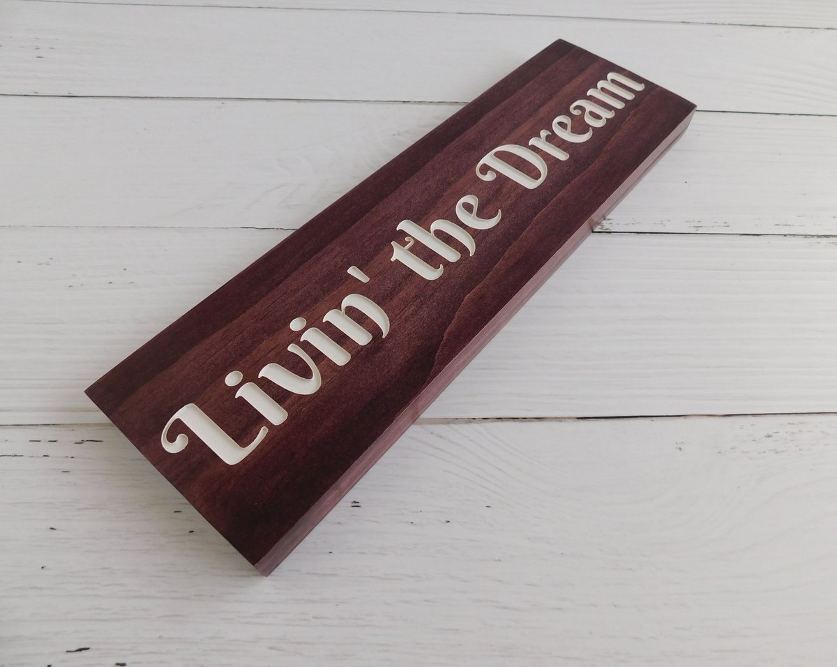 Newly restocked in the shop! Check it out at Millybeanhandiworks.com #livinthedream #livingthedream #homedecor #woodsign #signmaker #millybeanhandiworks