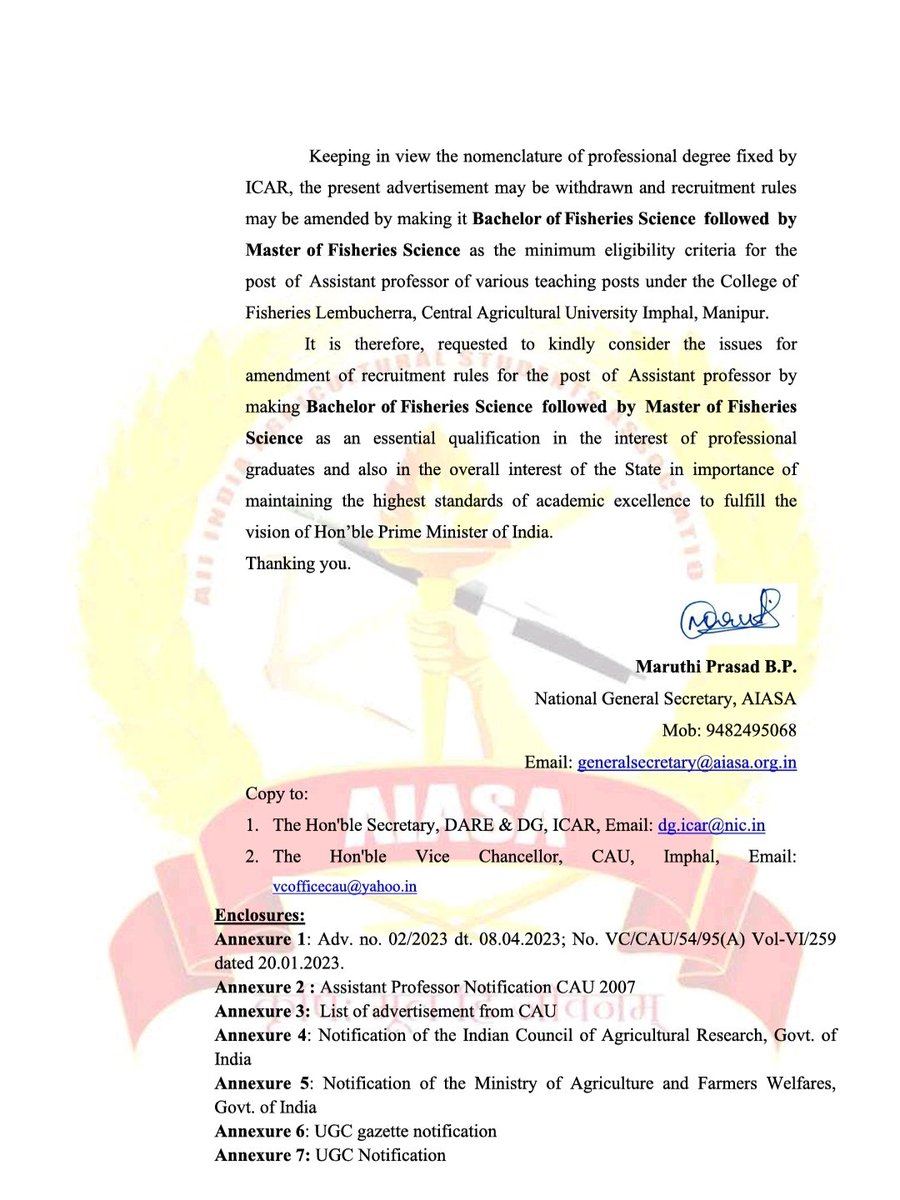aiasa5's tweet photo. Representation for revision of #recruitment rules for the posts of Assistant Professors advertised for recruitment in College of #Fisheries, Lembucherra
@PRupala @PIB_MoFAHD @Min_FAHD

#Join_AIASA : https://t.co/9XvuIivMBX

#FisheriesEducation #FisheriesPolicy #FisheriesScience https://t.co/KoZ9DWDwPF