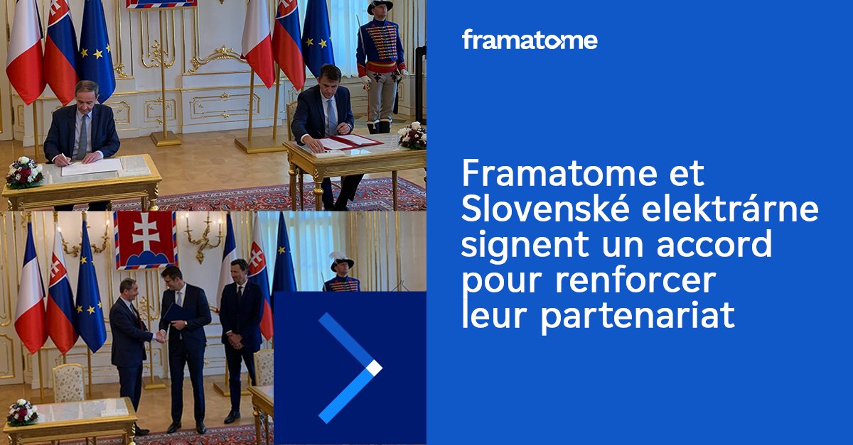 #Framatome contribue au développement d’une solution combustible européenne souveraine avec un MoU signé aujourd’hui à Bratislava avec <a href="/Elektrarne/">Slovenské elektrárne</a> 

#énergienucléaire #nucléaire #bascarbone #combustiblenucléaire
tinyurl.com/3aun5drv