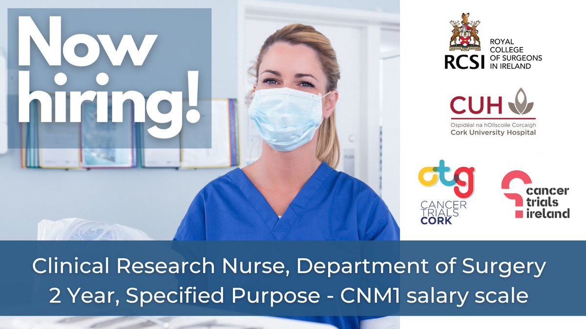 UCC Cancer Trials Group (@ucccancertrials) on Twitter photo Fantastic opportunity for research nurse to work with Prof Leonie Young and Dept of Surgery <a href="/RCSI_Irl/">RCSI</a> in biobanking & collaborative #breastcancer research <a href="/CancerTrialCork/">Cancer Trials Cork</a> <a href="/CUH_Cork/">Cork University Hospitals</a>! Apply by 20/06 👉my.corehr.com/pls/coreportal…
<a href="/cancertrials_ie/">CancerTrialsIreland 🌈</a> <a href="/CancerCentreIre/">Beaumont RCSI Cancer Centre</a> <a href="/CanResUCC/">Cancer Research @UCC</a> Fantastic opportunity for research nurse to work with Prof Leonie Young and Dept of Surgery <a href="/RCSI_Irl/">RCSI</a> in biobanking & collaborative #breastcancer research <a href="/CancerTrialCork/">Cancer Trials Cork</a> <a href="/CUH_Cork/">Cork University Hospitals</a>! Apply by 20/06 👉my.corehr.com/pls/coreportal…
<a href="/cancertrials_ie/">CancerTrialsIreland 🌈</a> <a href="/CancerCentreIre/">Beaumont RCSI Cancer Centre</a> <a href="/CanResUCC/">Cancer Research @UCC</a>