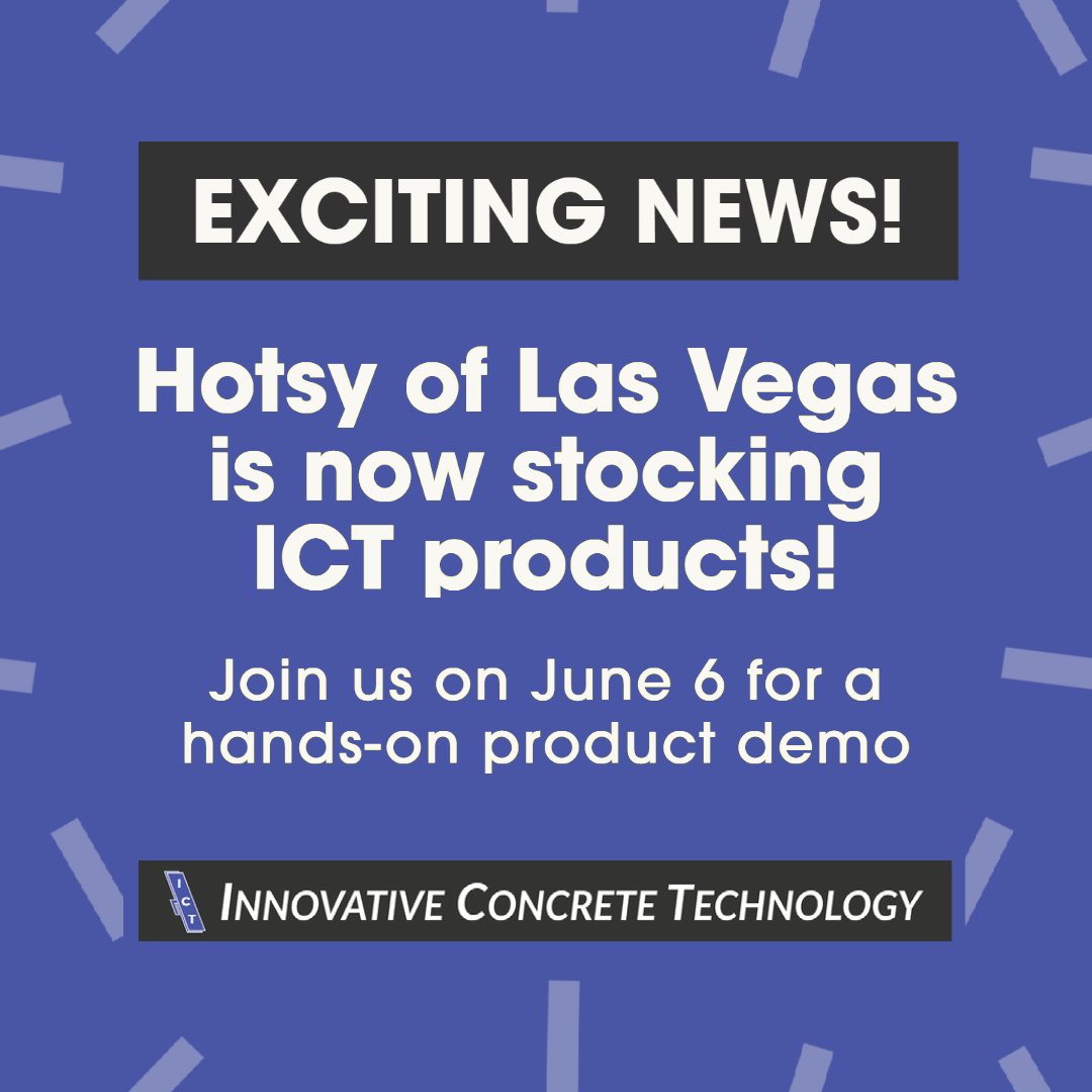 ICT products are now available in the greater #LasVegas area from Hotsy of Las Vegas! Join us on June 6 for a free hands-on demonstration at their facility where you can get to know our high-quality products. RSVP at innovativeconcrete.com/signup-06-06