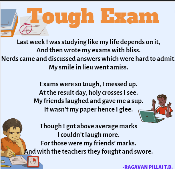 #poems #poetsociety #poetrycommunity #poem #poet #poetsoftwitter #poetry #poetrylovers 

exam could be tough, nor it can. 
it is according to how you take it.