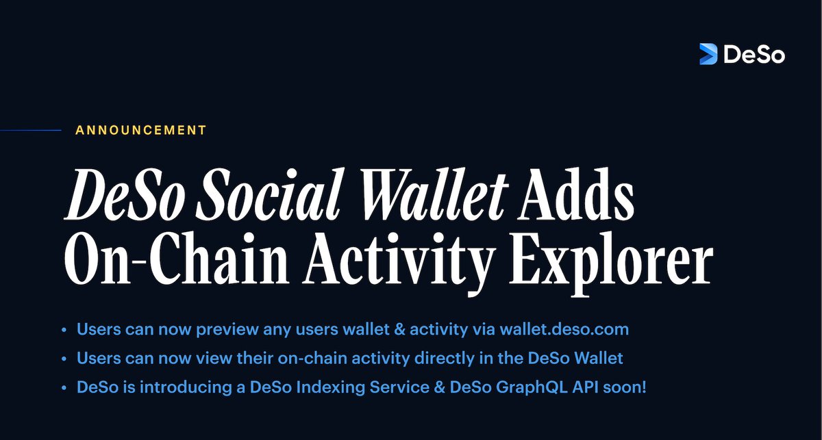 We’re thrilled to introduce a breakthrough in the world of crypto wallets: DeSo Wallets' new on-chain Social Activity Explorer! DeSo is the first wallet that tightly integrates identity, assets, key management, and now social activity — 100% on-chain! Let's take a look 🧵