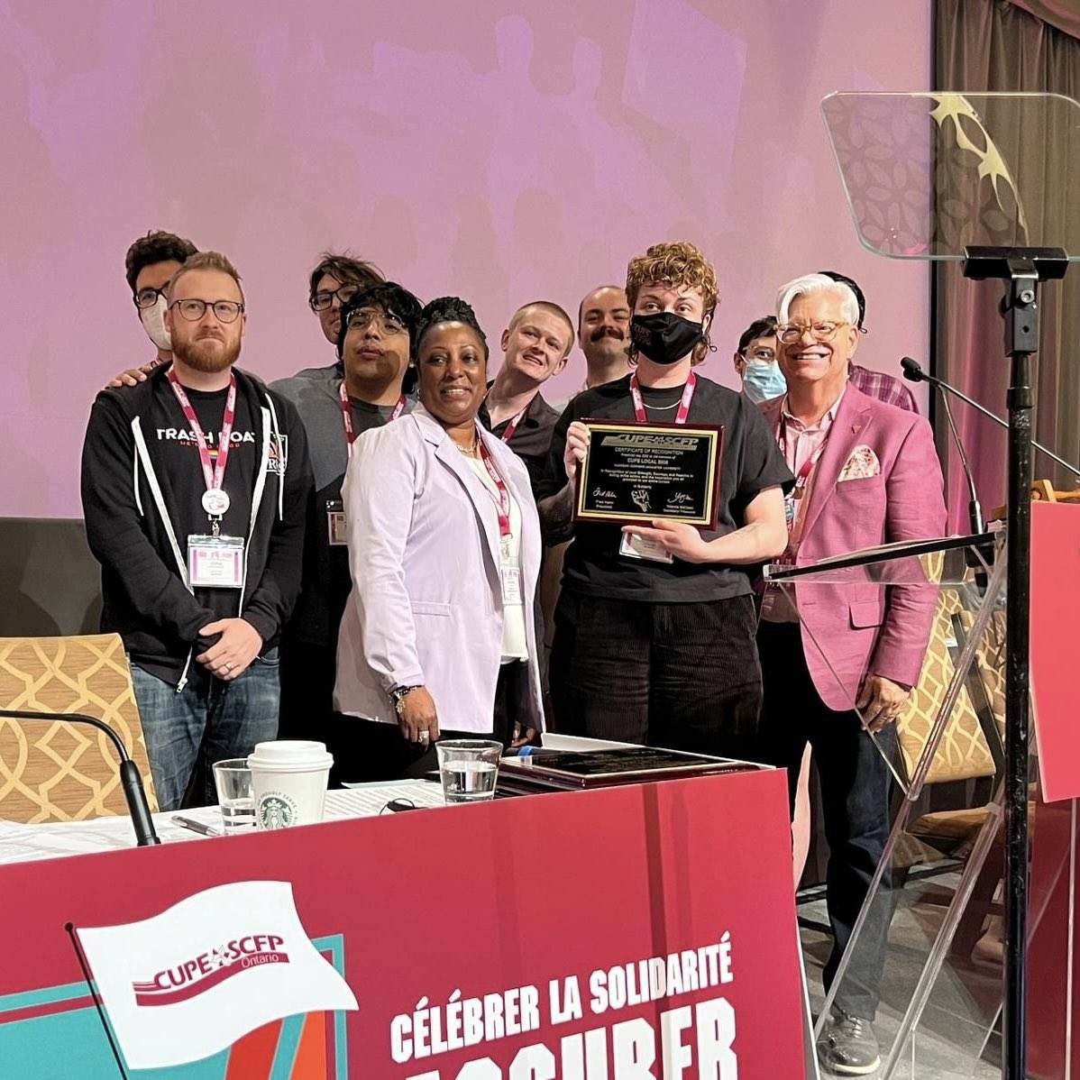 Really special to be honoured by @CUPEOntario at #CUPEON23 for our @cupe_3906 strike at @McMasterU last fall. The strike is the most powerful weapon we have to fight, not just for better workplaces, but for a better world. So many amazing unionists proved it this past year.