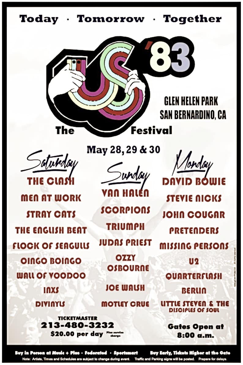 40 years ago! #USFestival #SteveWozniak #DavidBowie #BerlinOfficialBand #MissingPersons #VanHalen #StevieNicks #OzzyOsbourne #JudasPriest #TheClash #MenAtWork #INXS #MotleyCrüe