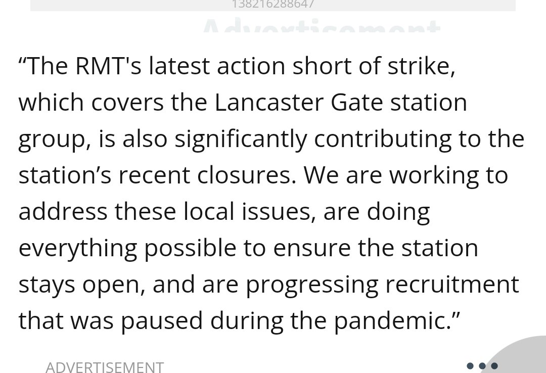 This article is full of straight up lies from @TfL 'spokesperson' There is no RMT overtime ban in place currently. The station doesn't have enough staff because TFL reduced the roster size as part of their plan to get rid of 600 station staff. So to blame staff sickness is low