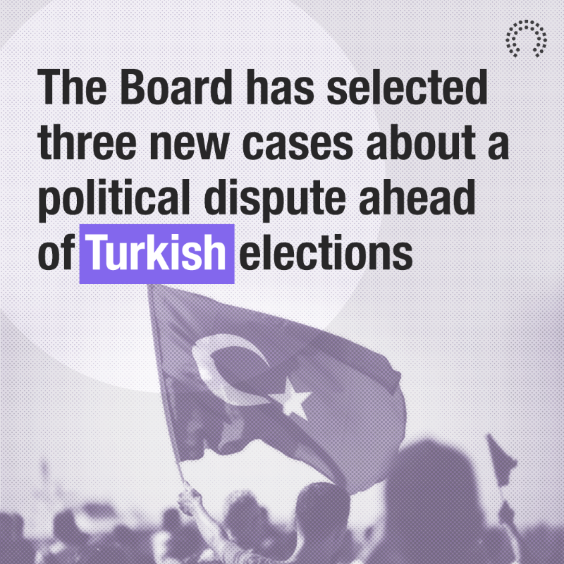 OversightBoard's tweet photo. 🔍 We want to hear from you on policy recommendations for one of our new cases!
The Board would appreciate public comments that address the situation for freedom of expression ahead of Turkey's presidential elections in May 2023.
Submit your comment ↓