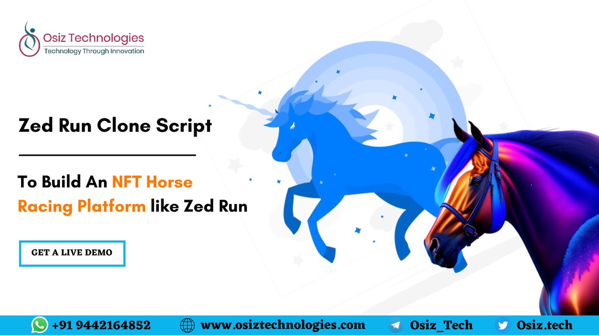 bajeela1's tweet photo. Are you looking to jump on the virtual horse racing trend? Look no further then #Osiz! Our Zed Run Clone Script allows you to easily start your own NFT virtual horse racing game, just like Zed Run. 

Get a Demo>> https://t.co/DicrKRn9bJ

#zedrun #zedrunclone #zedrunclonescript https://t.co/Y2nz7VMSPc