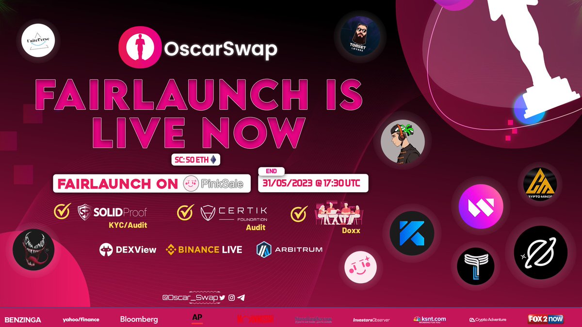 ArbitrumControl's tweet image. ⚡️️@Oscar_swap ⚡️️Top #1 DEX on #Arbitrum Fairlaunch Live on @pinkecosystem

⚡️End @ 17:30 UTC 31st May

🛡️Audit: Certik/SolidProof
✅KYC: Pinksale
✅Team: Doxxed

👉Join: pinksale.finance/launchpad/0xd3…

#Oscar #Ethereum #Arbitrum #DEX #CEX #1000x #Trending #PreSale #Staking