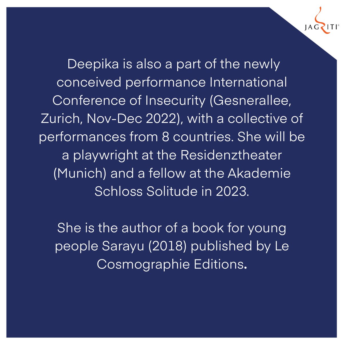 Cumin - The Jagriti Playwright in Residence Showcase is on at Jagriti Theatre. The showcase will include a reading of the play followed by a discussion with the playwright, Deepika Arwind. 

RSVP on BookMyShow: in.bookmyshow.com/plays/cumin/ET…

#playreading #theatre #playwrightinresidence